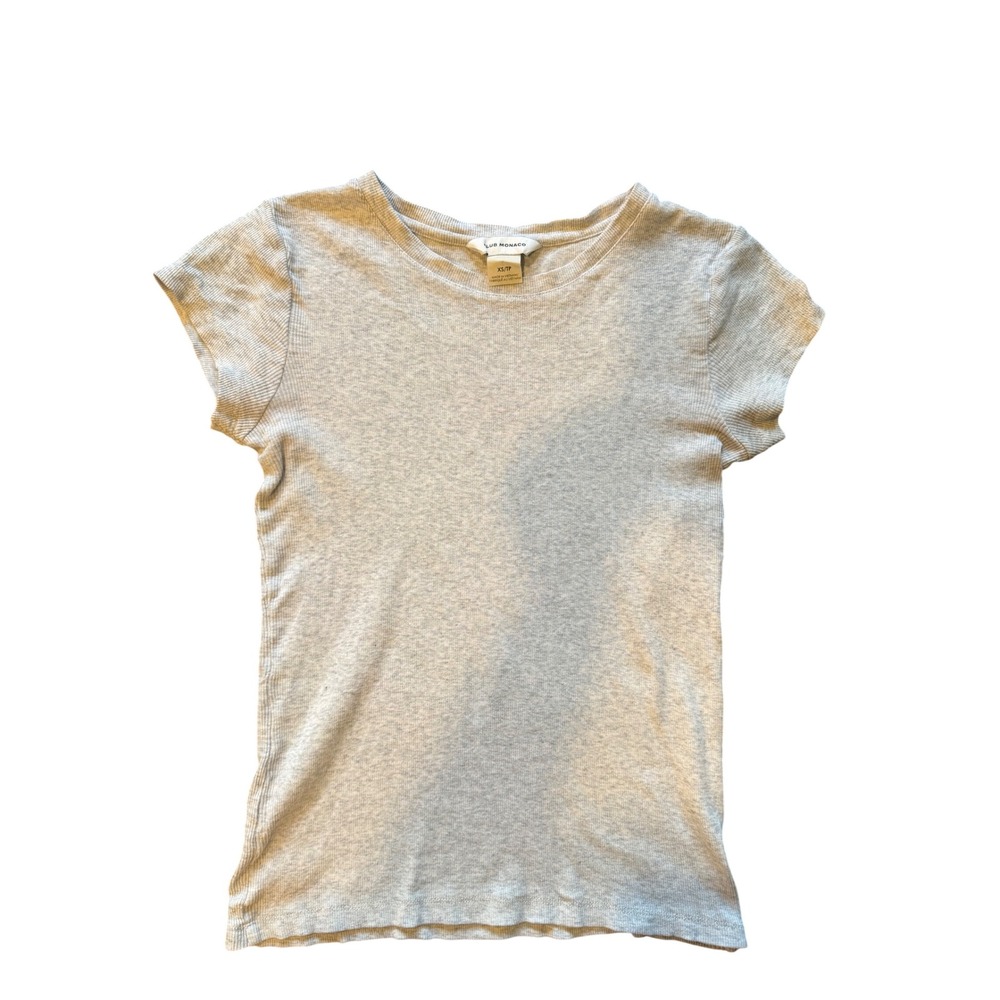 Club Monaco Womens XS Heather Grey Ribbed Short Sleeve Cotton Modal Crewneck Tee